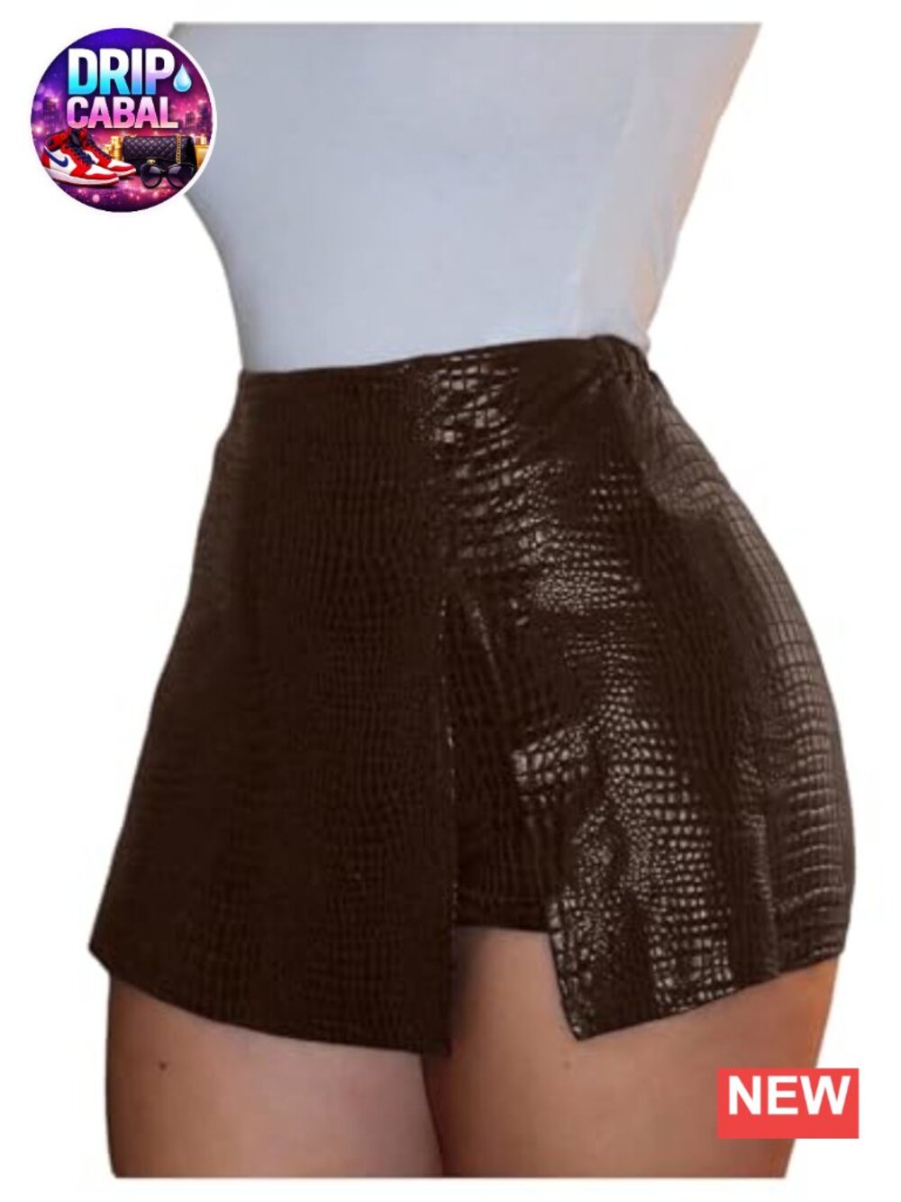 PU Leather High Waisted Asymmetrical Skort Mini Club Y2K Skirt Shorts